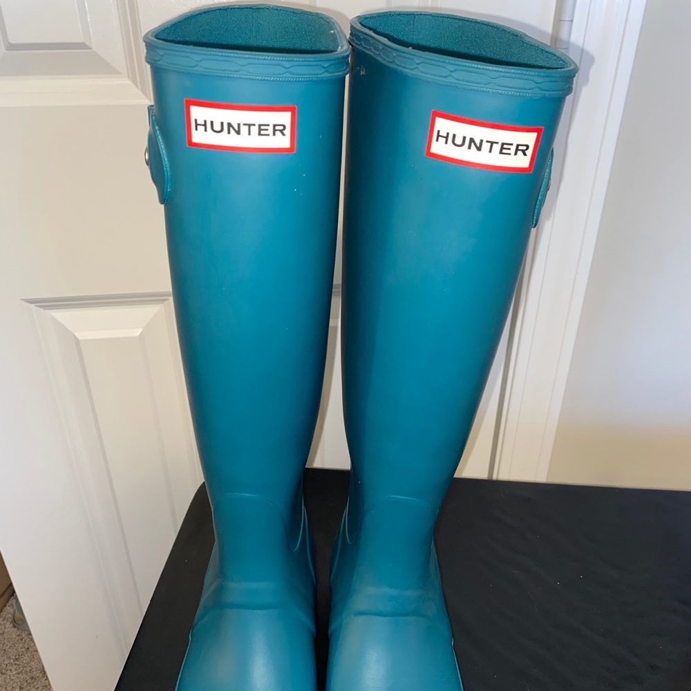Blue hunter boots
